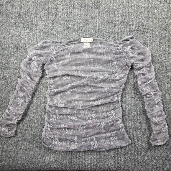 Molly Green L Sheer Lace‎ Ruched Ballet Top Fairy Coquette Romantic Long Sleeve - Picture 5 of 8